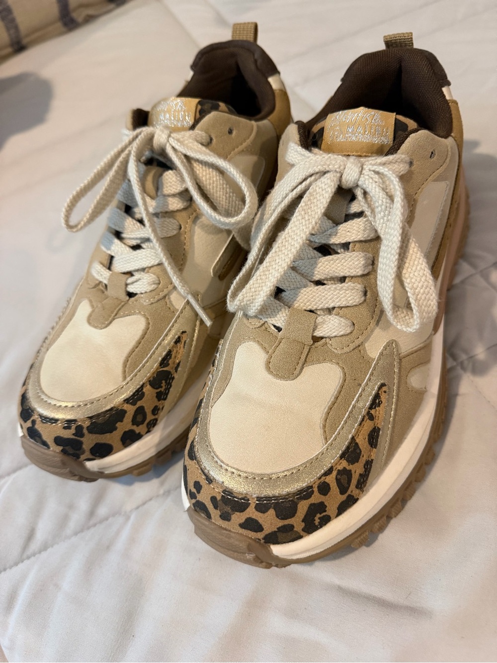 Blowfish women’s Chunky Leopard Accent Sneakers - Beige